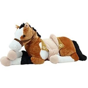 Sweety Toys Pluche 6502 Lucky XXL Reuzenpaard liggend met zadel, bruin beige