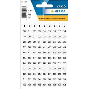 HERMA 4128 cijfer stickers 1-540, rond (Ø 8 mm, 5 vellen, papier, mat) zelfklevend, permanente klevende cijferstickers, 540 etiketten, wit