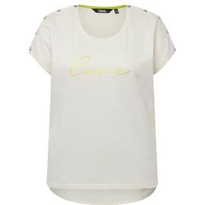 Ulla Popken, Dames grote maten, T-shirt met knoopsluiting en print, oversized, wit, 42-44