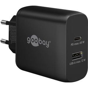 Goobay 65411 Dual Charger 45W / USB-C & USB-A snellader Power Delivery/laad-adapter met 2 USB-poorten/oplader voor mobiele telefoon, iPad, tablet enz.