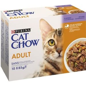 CAT CHOW - Volwassenen – met lam en groene bonen – zak voor katten – 10 x 85 g – 4 stuks