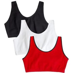 Fruit of the Loom Women's Built Up Tank Style Sports Bra Fashion Colors, Red Hot With Black/White/Black, 36