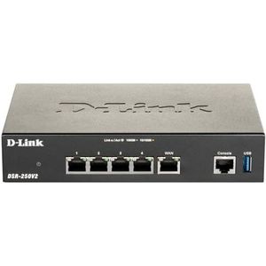 D-Link DSR-250V2 Unified Services VPN Router, Gigabit Multi-WAN, Failover, Load Balancing, IPSec/PPTP/L2TP/OpenVPN, Dynamic Web Content Filtering, Application Control, Captive Portal