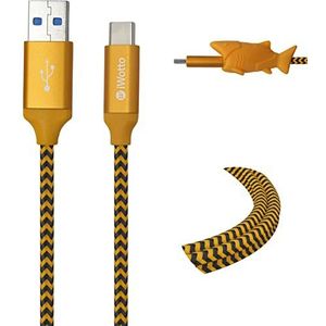 wotto USB Type C Kabel 1M - Snel Opladen & Synchroniseren voor Mobiel - USB 3.0 Oranje - Duurzaam Nylon & Inclusief Haai Kabelbeschermer - Compatibel met Samsung, Xiaomi, Huawei, PS4, Xbox