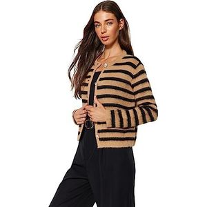 Trendyol - Twoaw24Hi00040 - Cardigan - Camel - Soft Texture Gestreepte Jas