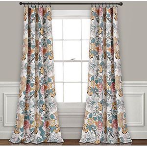 Lush Decor, Blauwe en gele Sydney gordijnen | Floral Garden Room Darkening Window Panel Set voor woonkamer, eetkamer, slaapkamer (paar), 108"" x 52 L