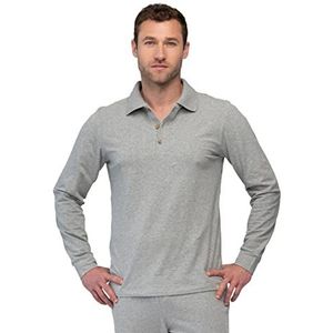 greenjama Heren shirt met lange mouwen en polokraag pyjama-top, grijs, S