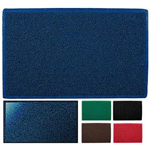 LucaHome Deurmat, badstof, blauw, rechthoekig, met antislip onderkant, zeer absorberend, voetmat, 35 x 52 cm, pvc-krullen, voor binnen en buiten