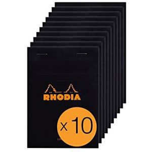 RHODIA 136009C Nietjesblok nr. 13 Black A6, gelinieerd, 80 vellen, wit papier, 80 g/m², omslag van gecoat karton, 10 stuks