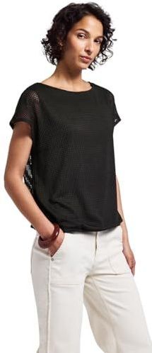 Street One - 2-in-1 Mesh Shirt - Zwart - Dames T-shirt