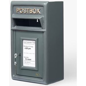 Gietijzeren wandbrievenbus | Duurzame afsluitbare brievenbus voor brieven, tijdschriften en pakketten | Weerbestendige buitenbrievenbus - grijs, 17D x 44H