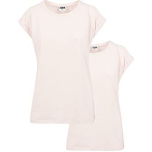 Urban Classics dames T-Shirt Ladies Extended Shoulder Tee 2-pack, Multicolor (roze/roze (2-pack) 02176), S