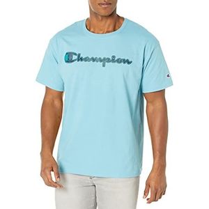 Champion Klassiek T-shirt voor heren, zeefdruk script, Oceaan Boot Blauw Faux Quilt Scrip, L