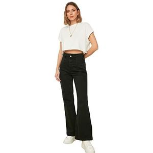 Trendyol Vrouwen zwarte steek gedetailleerde super hoge goed wijde pijpen jeans, Zwart, 66