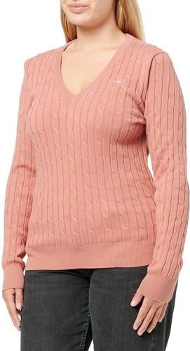 GANT Stretch katoenen kabel met V-hals, Faded Brick, XS