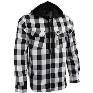 NexGen MNG11629 Zwart-wit katoenen flanellen herenshirt met lange mouwen en capuchon, Meerkleurig, 3XL
