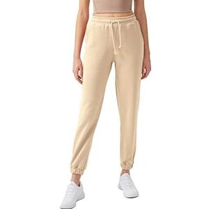 LOS OJOS Sweatbroek voor dames, sweatpants met zakken, joggingbroek voor dames, met trekkoord, elastische tailleband, beige, XL