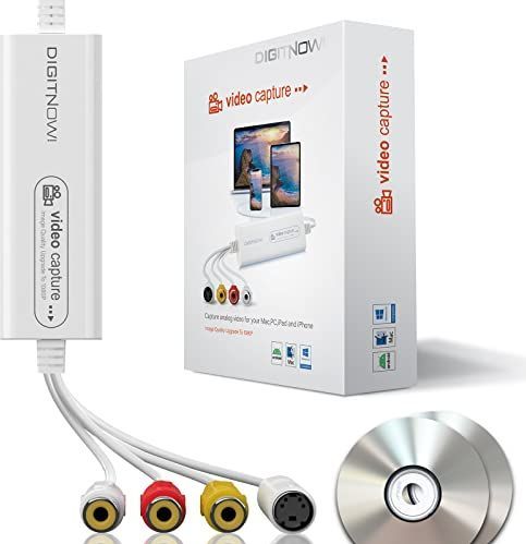 DIGITNOW! USB 2.0 Video Capture Card, VHS VCR TV naar DVD Converter, Ondersteuning voor Mac OS X PC Windows 7 8 10 White Medium