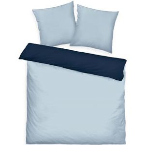 TOM TAILOR Beddengoed tweekleurige effen kleuren Dark Navy & Sky Blue, 2 x 80 x 80 cm + 200 x 220 cm, 100% katoen/satijn, met dubbele naad op het kussen, omkeerbaar motief en gekleurde