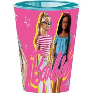 Barbie roze kinderbeker van kunststof, 260 ml, met drinktuit voor eenvoudig drinken