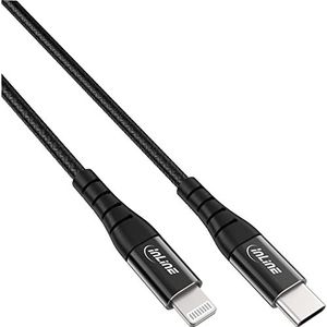 InLine® USB-C Lightning-kabel, voor iPad, iPhone, iPod, zwart/aluminium, 2m MFi-gecertificeerd