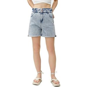 Koton Dames katoenen pocket detail hoge taille jeans shorts, Light Indigo (Lgt), 38