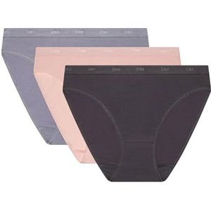 DIM Les Pockets EcoDim Comfortabele katoenen damesslip, 3 stuks, Taupe/roze/grijs, XXL