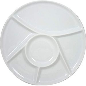 Fondue/gourmet bord/barbecuebord/gourmetbord met vakjes rond wit porselein 23 cm