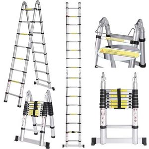 Voluker – Telescopische ladder van aluminium,5 meter, vouwladder, uittrekbare ladder, maximale belasting: 150 kg, zilver