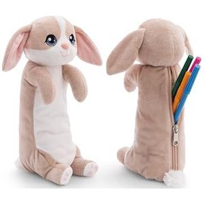 Etui Konijn 12x12x25 cm bruin - Fluffy pennenzak voor meisjes en vrouwen, schooltas, kantoormateriaal of make-up zakje, zachte pluche pennenzak