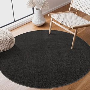 SANAT Laagpolig tapijt woonkamer - effen moderne tapijten voor de slaapkamer, werkkamer, kantoor, hal, kinderkamer en keuken - donkergrijs, 120 cm rond
