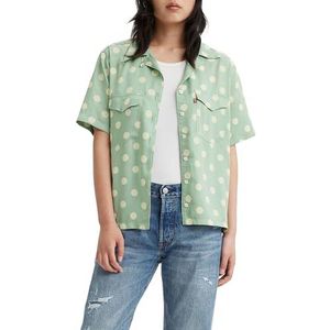 Levi's Dames Ember Bowling Shirt met korte mouwen, Annie Dot Graniet Groen, L