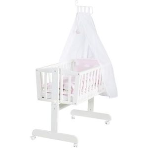 roba Babywieg Kleine Wolk 40 x 90 cm van hout - wieg & wieg - bedset compleet met vergrendelfunctie en textiele uitvoering - wit/roze