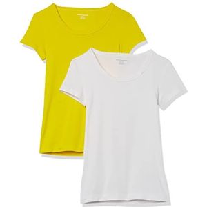 Amazon Essentials Women's T-shirt met kapmouwen, ronde hals en slanke pasvorm, Pack of 2, Citroengeel/Wit, S
