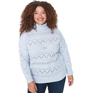 Trendyol Dames ronde hals effen ontspannen plus size sweater sweatshirt, Lichtblauw, 4XL
