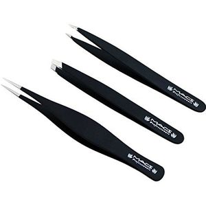 TWEEZERS SET - voor wenkbrauw plukken, ingegroeide haar -Beste voor wenkbrauwhaar, Gezichtshaar Verwijdering - Roestvrij staal Precisie Sharp- Puntige Ends Meet Perfect. (3 PCs Black Pincet Set) …