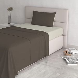 Italian Bed Linen Natural Color Beddengoedset, 100% katoen, bruin/crème, klein dubbel