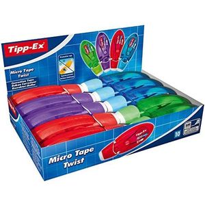 Tipp-Ex Correctieroller Micro Tape Twist met draaibare beschermkap – correctiemuizen 4-voudig gesorteerd: blauw, rood, paars en groen – 10 stuks à 8 m x 5 mm