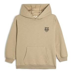 Koton Boys Hoodie Lange Mouwen Kangaroo Pocket geborduurd detail geborsteld interieur, beige (057), 9-10 Jahre