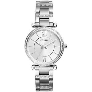 Fossil Carlie horloge voor dames, Quartz uurwerk met roestvrij stalen of leren band, Zilverkleur met glitter
