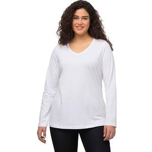 Ulla Popken Dames basic, V-hals, slim, lange mouwen, sneeuwwit, 42/44, sneeuwwit, 42/44 Grote maten