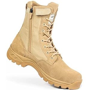 IODSON Militaire tactische werklaarzen voor heren, met ritssluiting aan de zijkant, perforatiebestendig, woestijngevecht, legerjungle, 20 cm lichte wandelschoenen, Beige, 38.5 EU