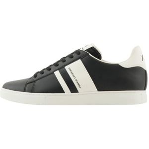 Armani Exchange Paris Double line sneakers voor heren, zwart + gebroken wit, 43 EU, Black Off White, 43 EU