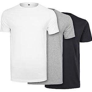 Build Your Brand Heren T-shirt, basic T-shirt voor mannen, katoen, maten S - XXL, wit + heather grey+navy, XXL