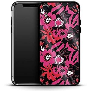 caseable Apple iPhone XR luxe glazen telefoonhoes - schokabsorberend & krasbestendig oppervlak - kleurrijk design - Flower Works - bloemen bloemen bloemen