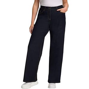 Ulla Popken Dames Mary, brede pijpen, 5-pocket, comfortabele tailleband flared jeans, Dark Blue Denim, 58 EU, donkerblauw (dark blue denim), 58 NL