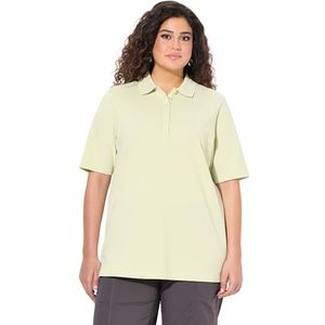 Ulla Popken Dames grote maten plus size poloshirt, piqué, polokraag, fluwelen knoopsluiting, halve mouwen, groen (pistache), 46-48