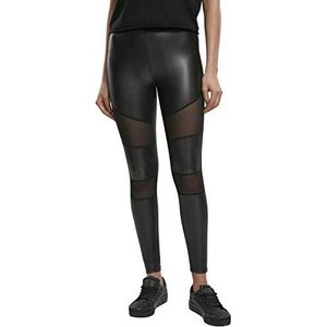 Urban Classics Ladies Tech Mesh Faux Leather Leggings, stijlvolle damesleggings van kunstleer, in de maten XS-5XL, in de kleur zwart, zwart, L