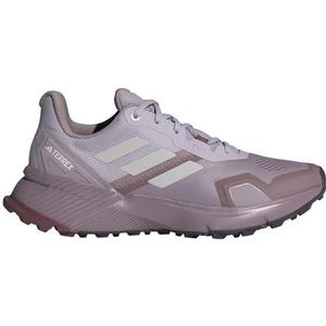 adidas Terrex Soulstride W Trailloopschoenen voor dames, niet-voetbal, laag, Preloved Fig Grey One Quiet Crimson, 40 2/3 EU