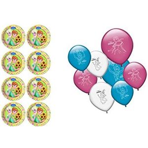 ALMACENESADAN, 5030 Disney Frozen feest- en verjaardagsdecoratie bestaande uit 8 ballonnen en 8 borden 19,5 cm (8435510350307)